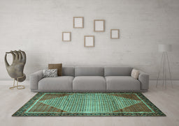 Machine Washable Persian Turquoise Traditional Area Rugs in a Living Room,, wshtr790turq