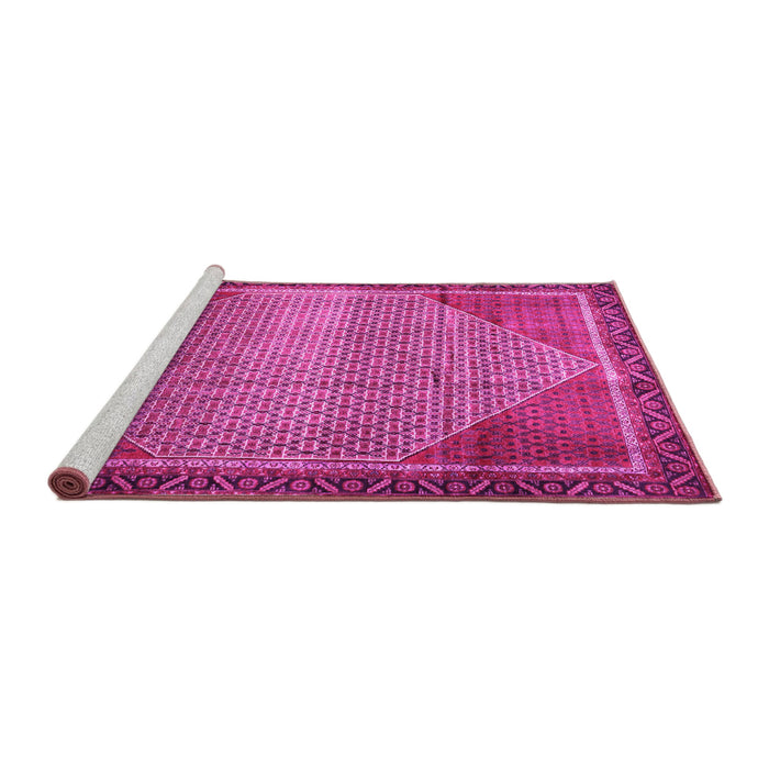 Sideview of Machine Washable Persian Pink Traditional Rug, wshtr790pnk