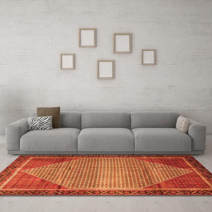 Machine Washable Persian Orange Traditional Area Rugs in a Living Room, wshtr790org