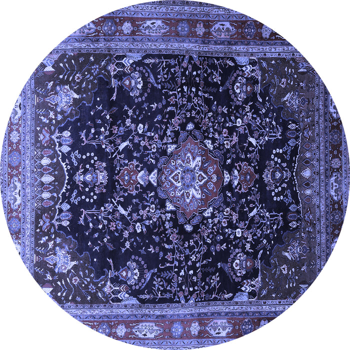 Round Machine Washable Persian Blue Traditional Rug, wshtr791blu