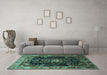 Machine Washable Persian Turquoise Traditional Area Rugs in a Living Room,, wshtr791turq
