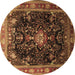 Round Machine Washable Persian Brown Traditional Rug, wshtr791brn