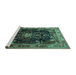 Sideview of Machine Washable Persian Turquoise Traditional Area Rugs, wshtr791turq