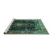 Sideview of Machine Washable Persian Turquoise Traditional Area Rugs, wshtr791turq