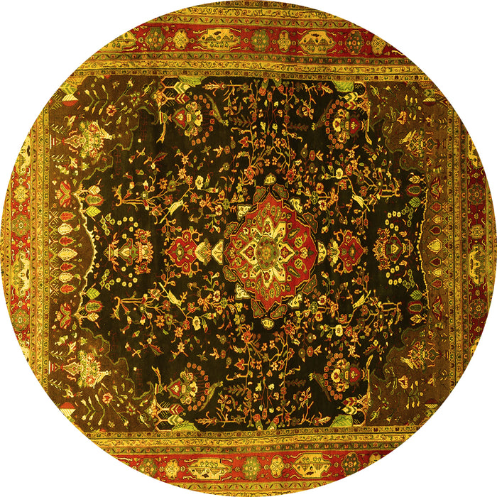 Round Machine Washable Persian Yellow Traditional Rug, wshtr791yw