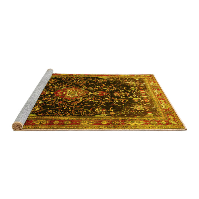 Sideview of Machine Washable Persian Yellow Traditional Rug, wshtr791yw