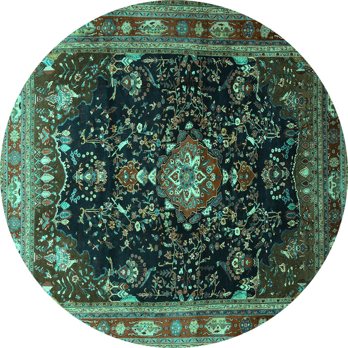 Round Persian Turquoise Traditional Rug, tr791turq