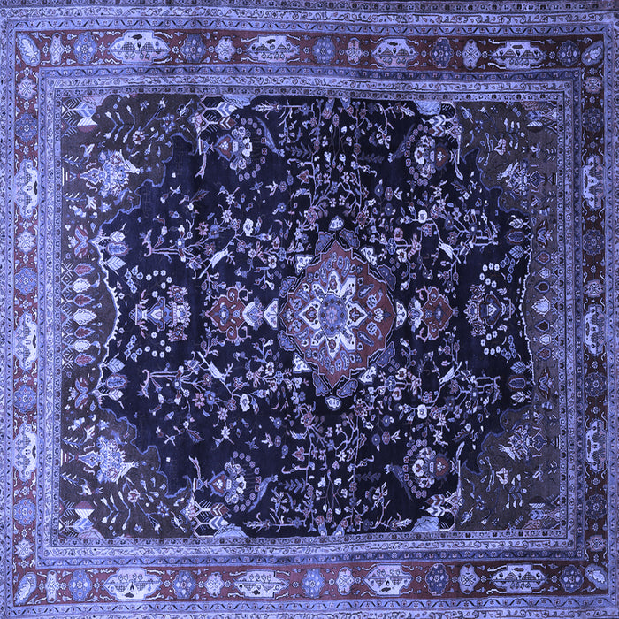 Square Machine Washable Persian Blue Traditional Rug, wshtr791blu