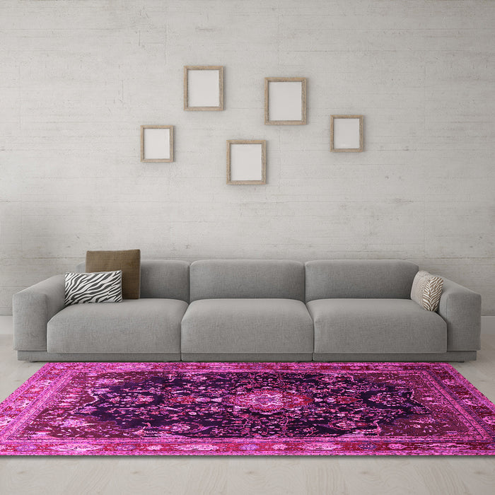 Machine Washable Persian Pink Traditional Rug in a Living Room, wshtr791pnk