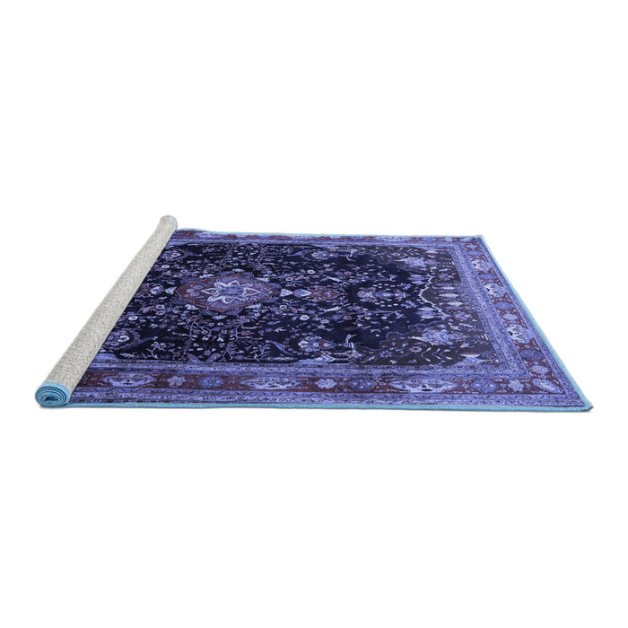Sideview of Machine Washable Persian Blue Traditional Rug, wshtr791blu