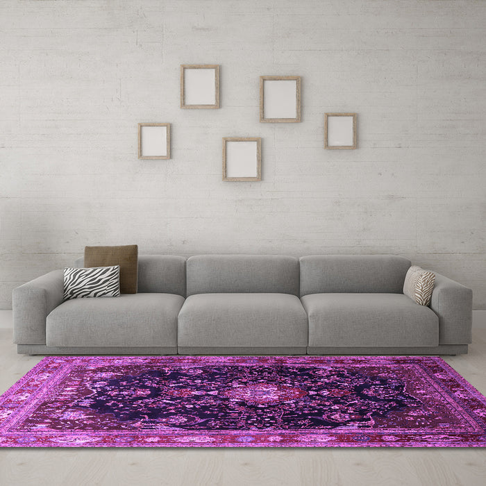 Machine Washable Persian Purple Traditional Area Rugs in a Living Room, wshtr791pur