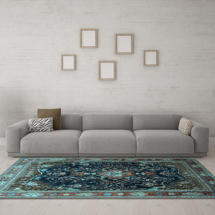 Machine Washable Persian Light Blue Traditional Rug in a Living Room, wshtr791lblu