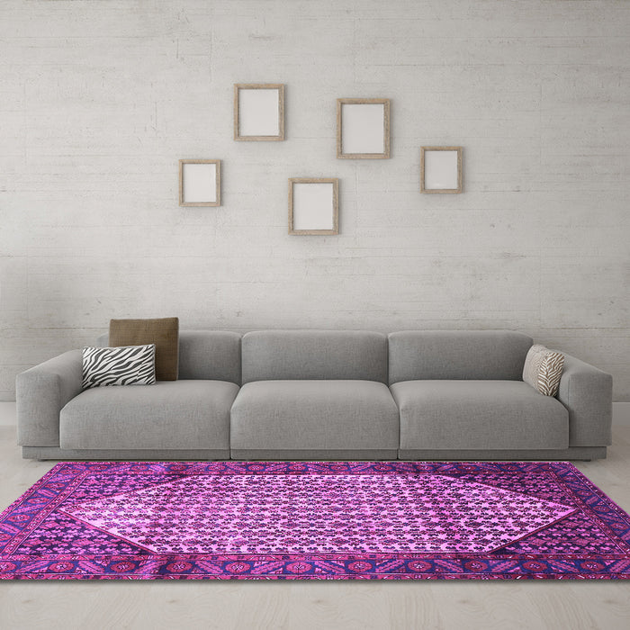 Machine Washable Persian Purple Traditional Area Rugs in a Living Room, wshtr792pur