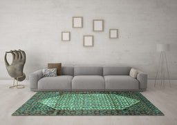 Machine Washable Persian Turquoise Traditional Area Rugs in a Living Room,, wshtr792turq