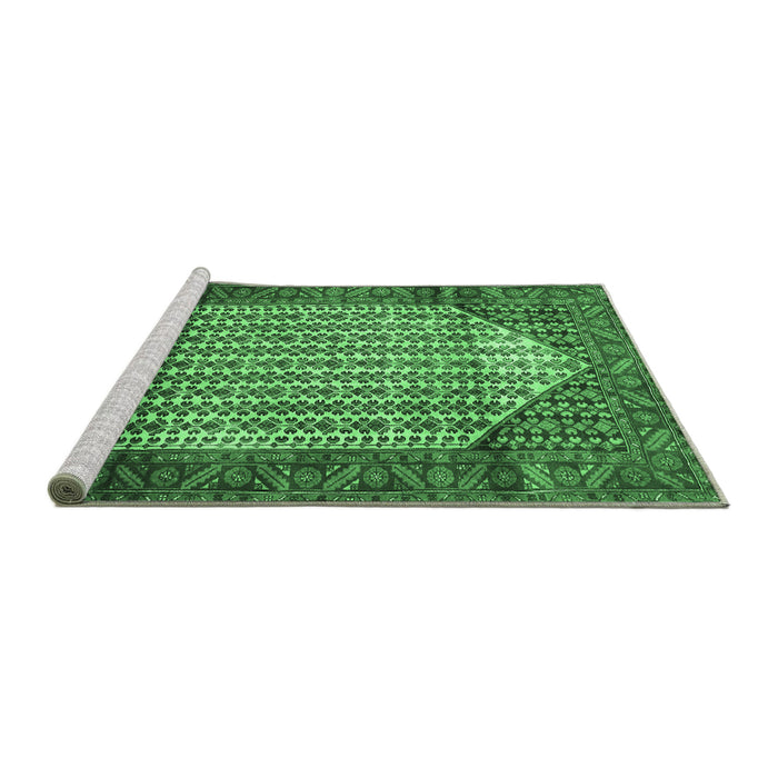 Sideview of Machine Washable Persian Emerald Green Traditional Area Rugs, wshtr792emgrn