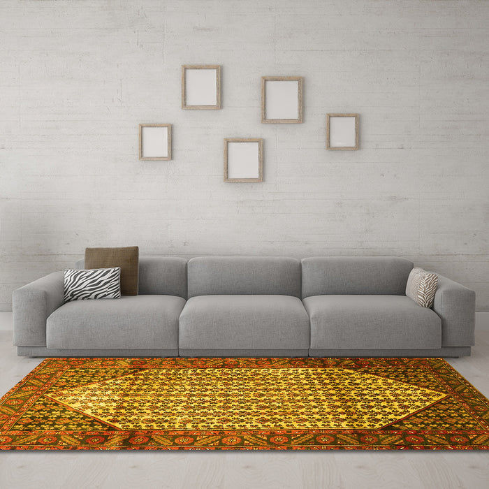 Machine Washable Persian Yellow Traditional Rug in a Living Room, wshtr792yw