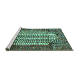 Sideview of Machine Washable Persian Turquoise Traditional Area Rugs, wshtr792turq