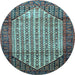 Round Machine Washable Persian Light Blue Traditional Rug, wshtr792lblu