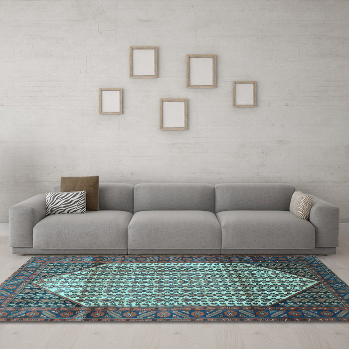 Machine Washable Persian Light Blue Traditional Rug in a Living Room, wshtr792lblu