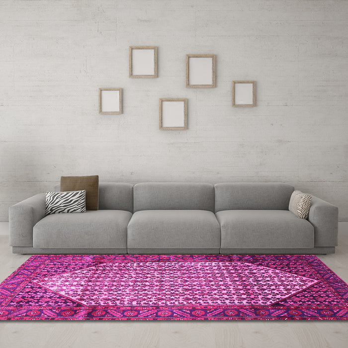 Machine Washable Persian Pink Traditional Rug in a Living Room, wshtr792pnk