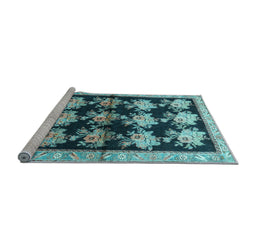 Sideview of Machine Washable Persian Light Blue Traditional Rug, wshtr793lblu