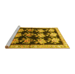 Sideview of Machine Washable Persian Yellow Traditional Rug, wshtr793yw