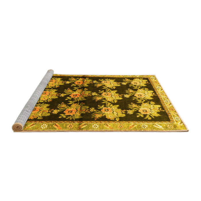 Sideview of Machine Washable Persian Yellow Traditional Rug, wshtr793yw