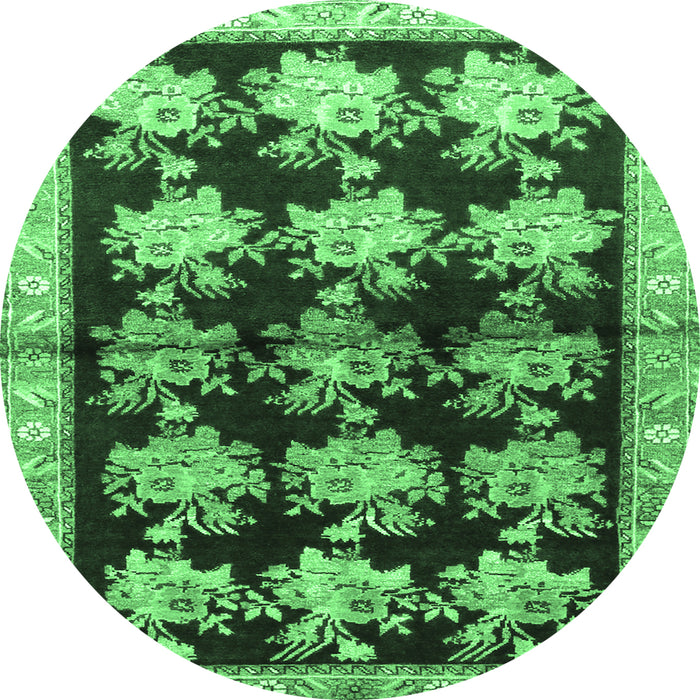 Round Persian Emerald Green Traditional Rug, tr793emgrn