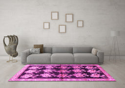 Machine Washable Persian Pink Traditional Rug in a Living Room, wshtr793pnk