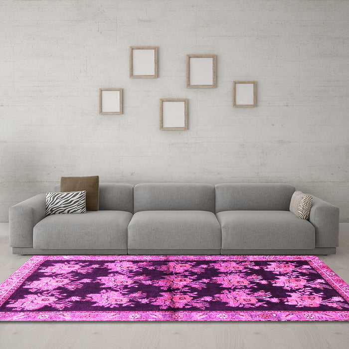 Machine Washable Persian Pink Traditional Rug in a Living Room, wshtr793pnk