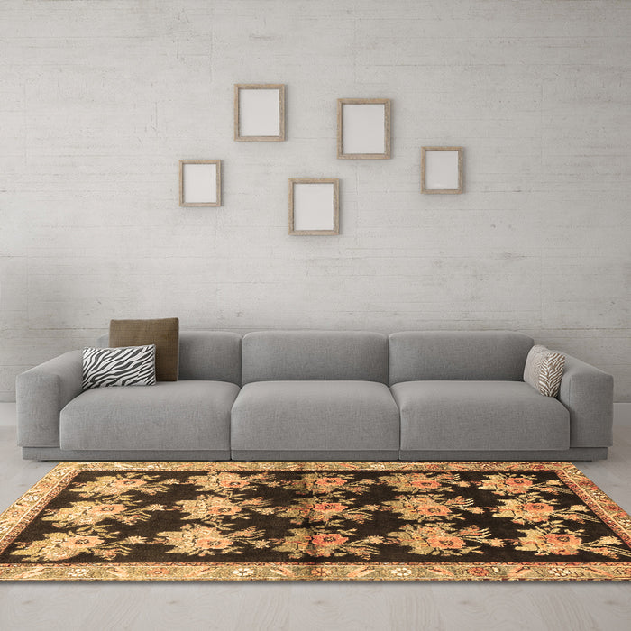 Machine Washable Persian Brown Traditional Rug in a Living Room,, wshtr793brn