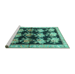 Sideview of Machine Washable Persian Turquoise Traditional Area Rugs, wshtr793turq