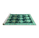 Sideview of Machine Washable Persian Turquoise Traditional Area Rugs, wshtr793turq