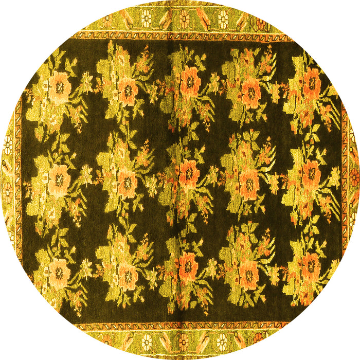 Round Machine Washable Persian Yellow Traditional Rug, wshtr793yw