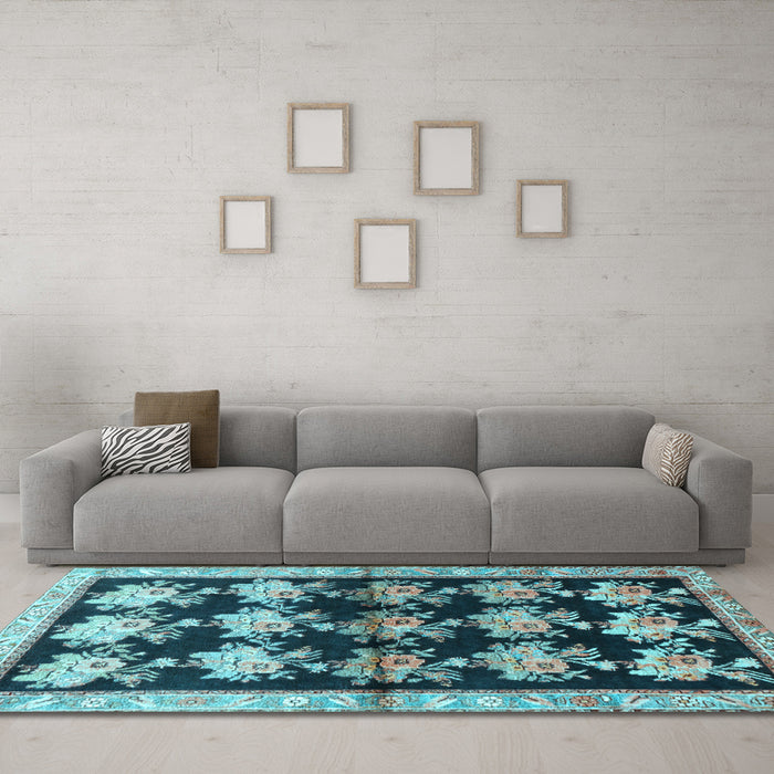 Machine Washable Persian Light Blue Traditional Rug in a Living Room, wshtr793lblu