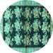 Round Machine Washable Persian Turquoise Traditional Area Rugs, wshtr793turq