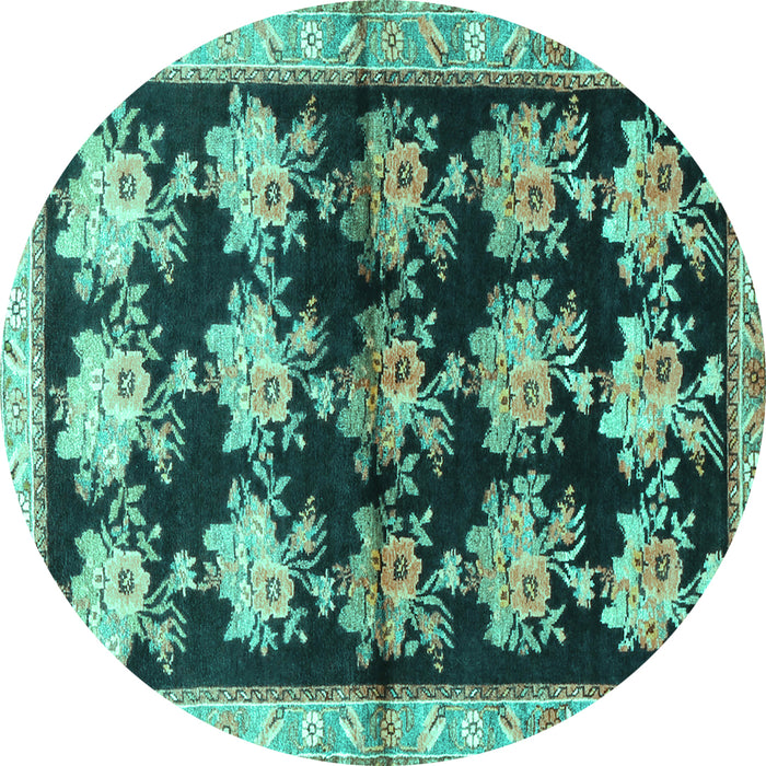 Round Persian Turquoise Traditional Rug, tr793turq