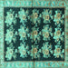 Square Machine Washable Persian Turquoise Traditional Area Rugs, wshtr793turq