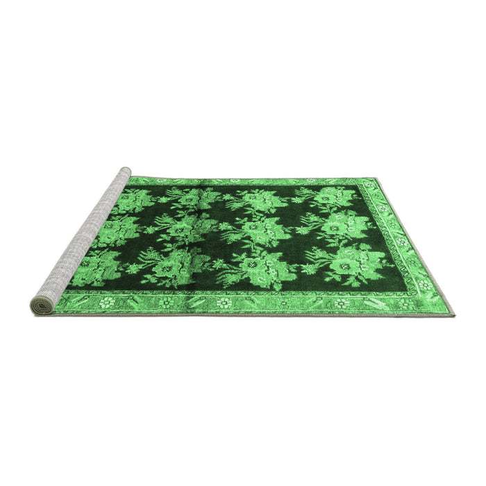 Sideview of Machine Washable Persian Emerald Green Traditional Area Rugs, wshtr793emgrn