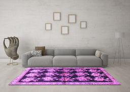 Machine Washable Persian Purple Traditional Area Rugs in a Living Room, wshtr793pur