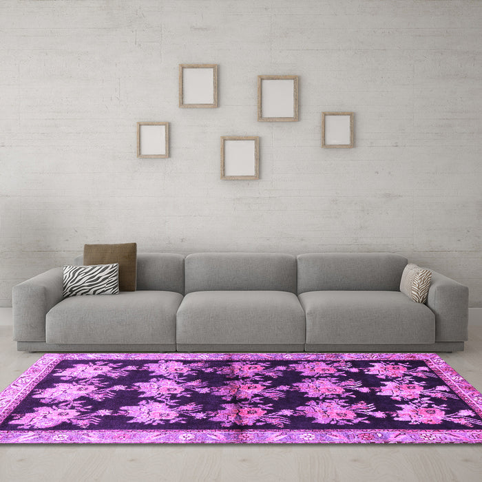 Machine Washable Persian Purple Traditional Area Rugs in a Living Room, wshtr793pur