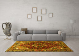Machine Washable Persian Yellow Traditional Rug in a Living Room, wshtr794yw