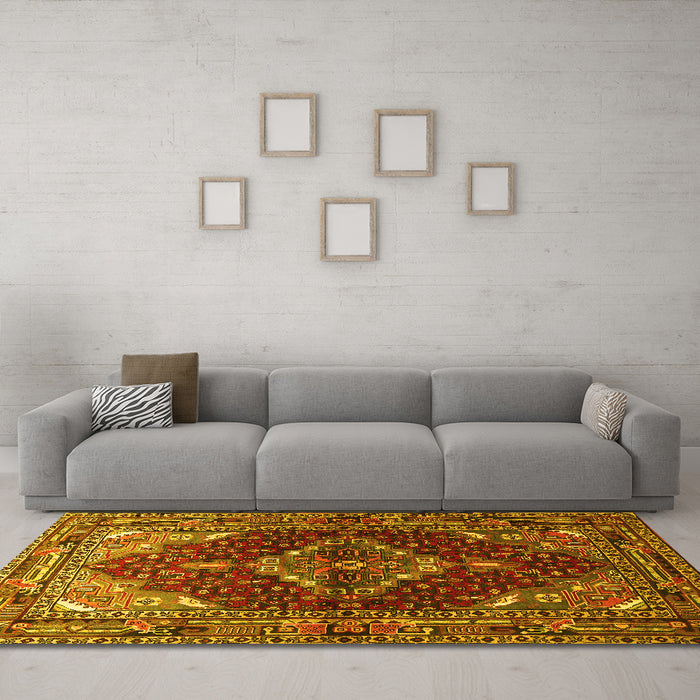 Machine Washable Persian Yellow Traditional Rug in a Living Room, wshtr794yw
