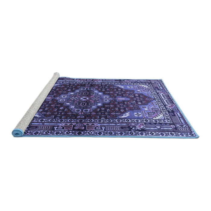 Sideview of Machine Washable Persian Blue Traditional Rug, wshtr794blu