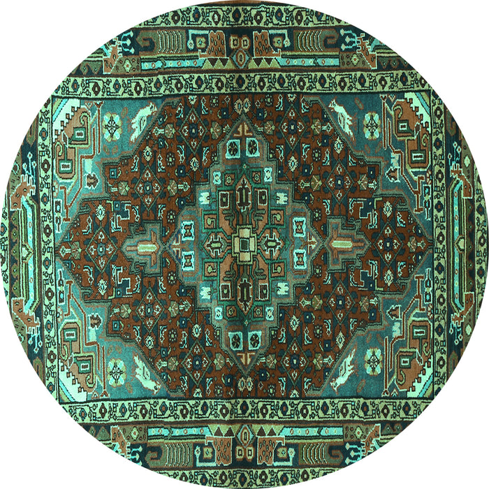 Round Machine Washable Persian Turquoise Traditional Area Rugs, wshtr794turq