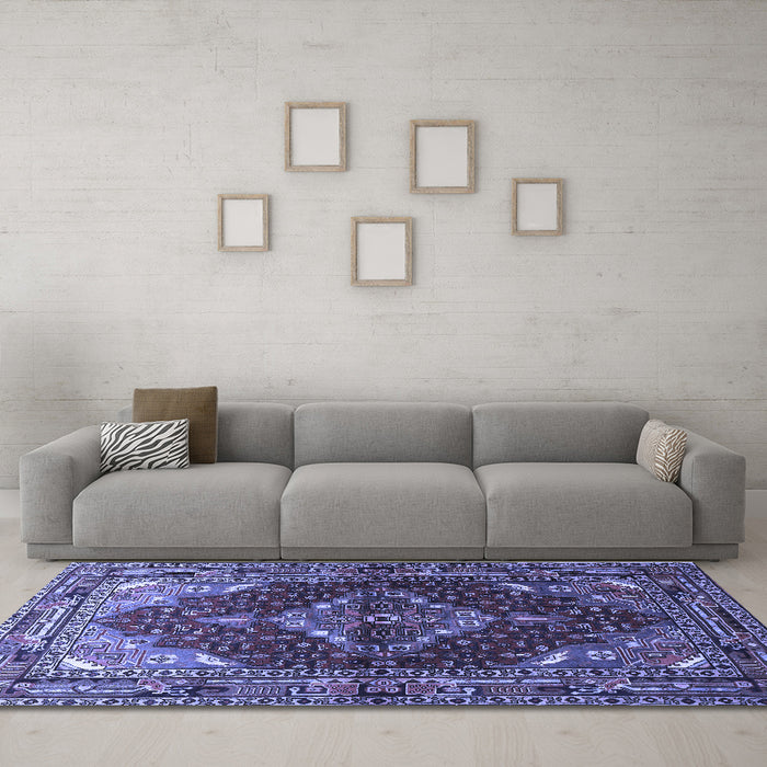 Machine Washable Persian Blue Traditional Rug in a Living Room, wshtr794blu