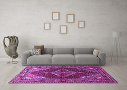 Machine Washable Persian Purple Traditional Area Rugs in a Living Room, wshtr794pur