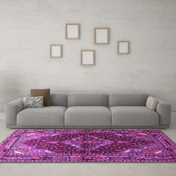 Machine Washable Persian Purple Traditional Area Rugs in a Living Room, wshtr794pur