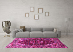 Machine Washable Persian Pink Traditional Rug in a Living Room, wshtr794pnk