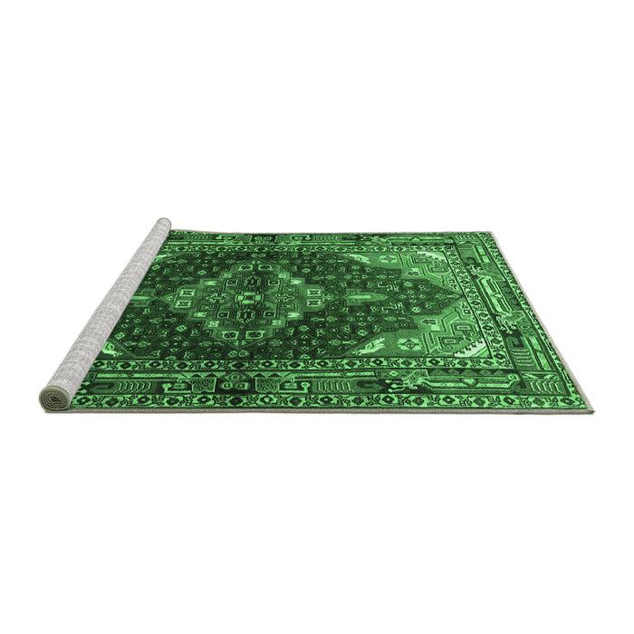 Sideview of Machine Washable Persian Emerald Green Traditional Area Rugs, wshtr794emgrn